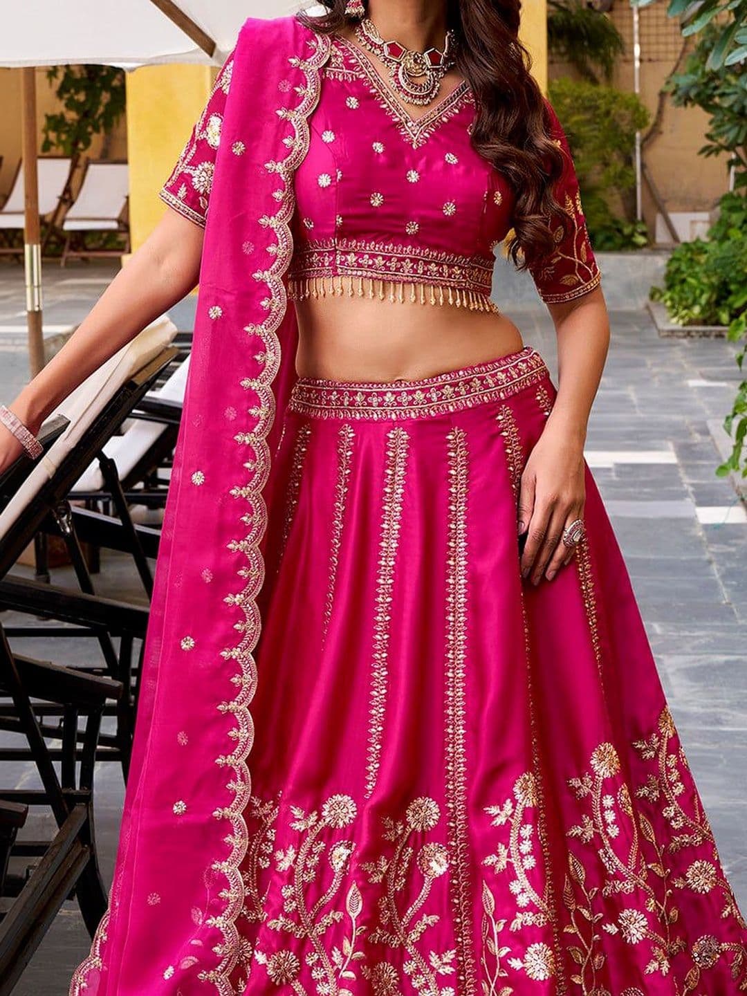 JIHU CULTURE Embroidered Semi-Stitched Lehenga & Blouse With Dupatta thumbnail 5