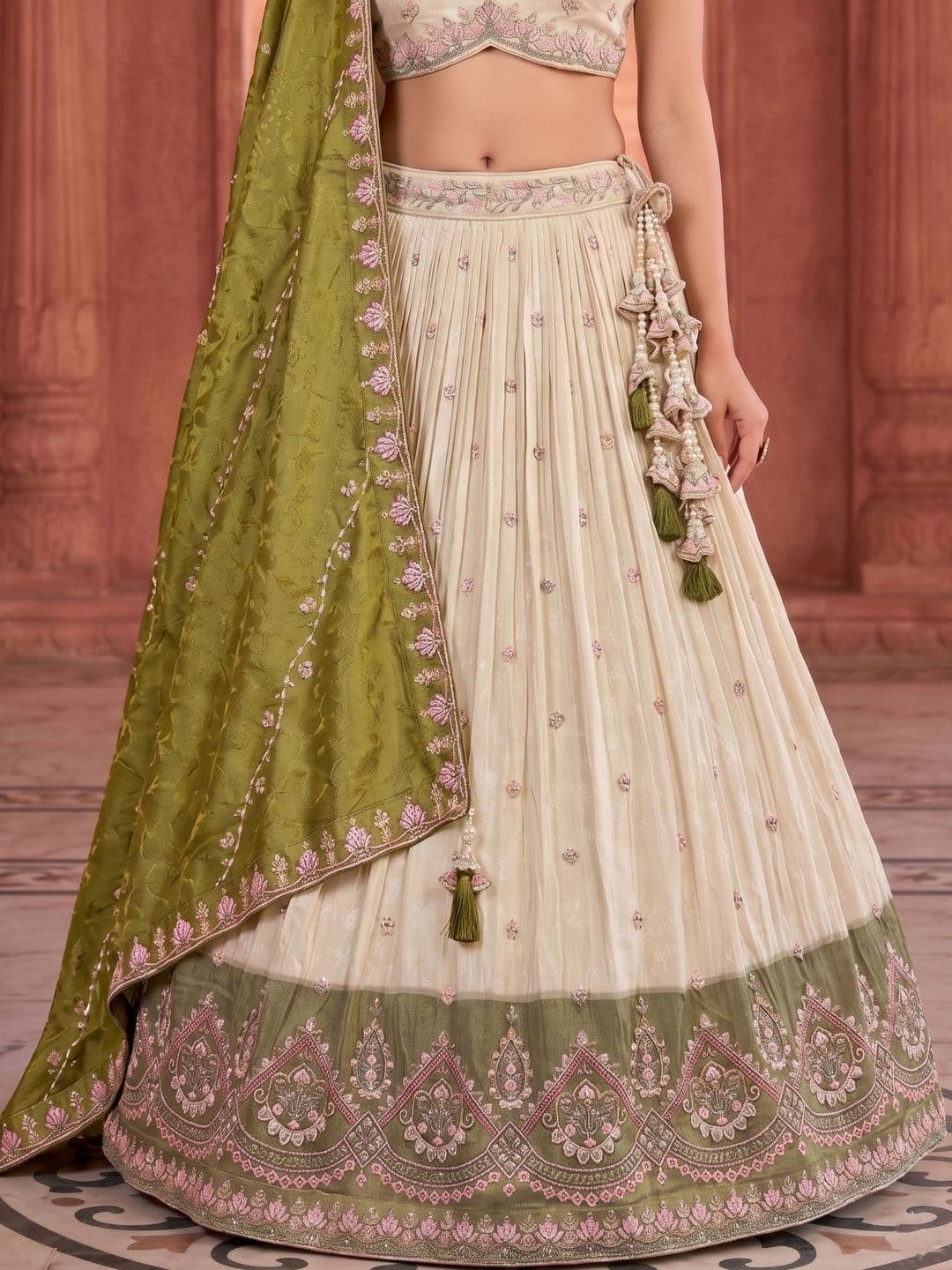 panchhi Embroidered Sequinned Semi-Stitched Lehenga & Unstitched Blouse With Dupatta thumbnail 6