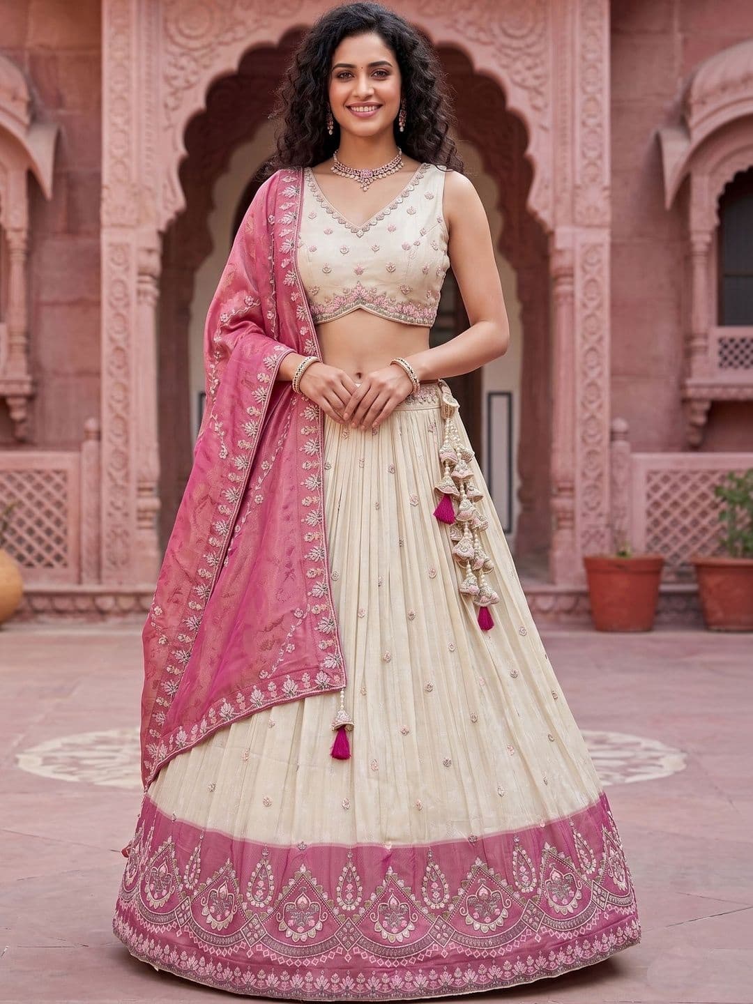 panchhi Embroidered Sequinned Semi-Stitched Lehenga & Unstitched Blouse With Dupatta - view 1