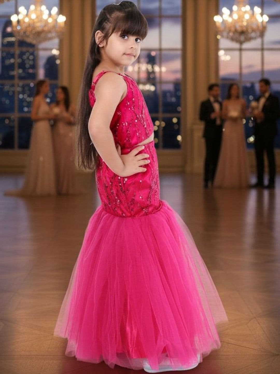 Huggle Boo Girls Magenta Fish Cut Sequin Lehenga Choli thumbnail 3