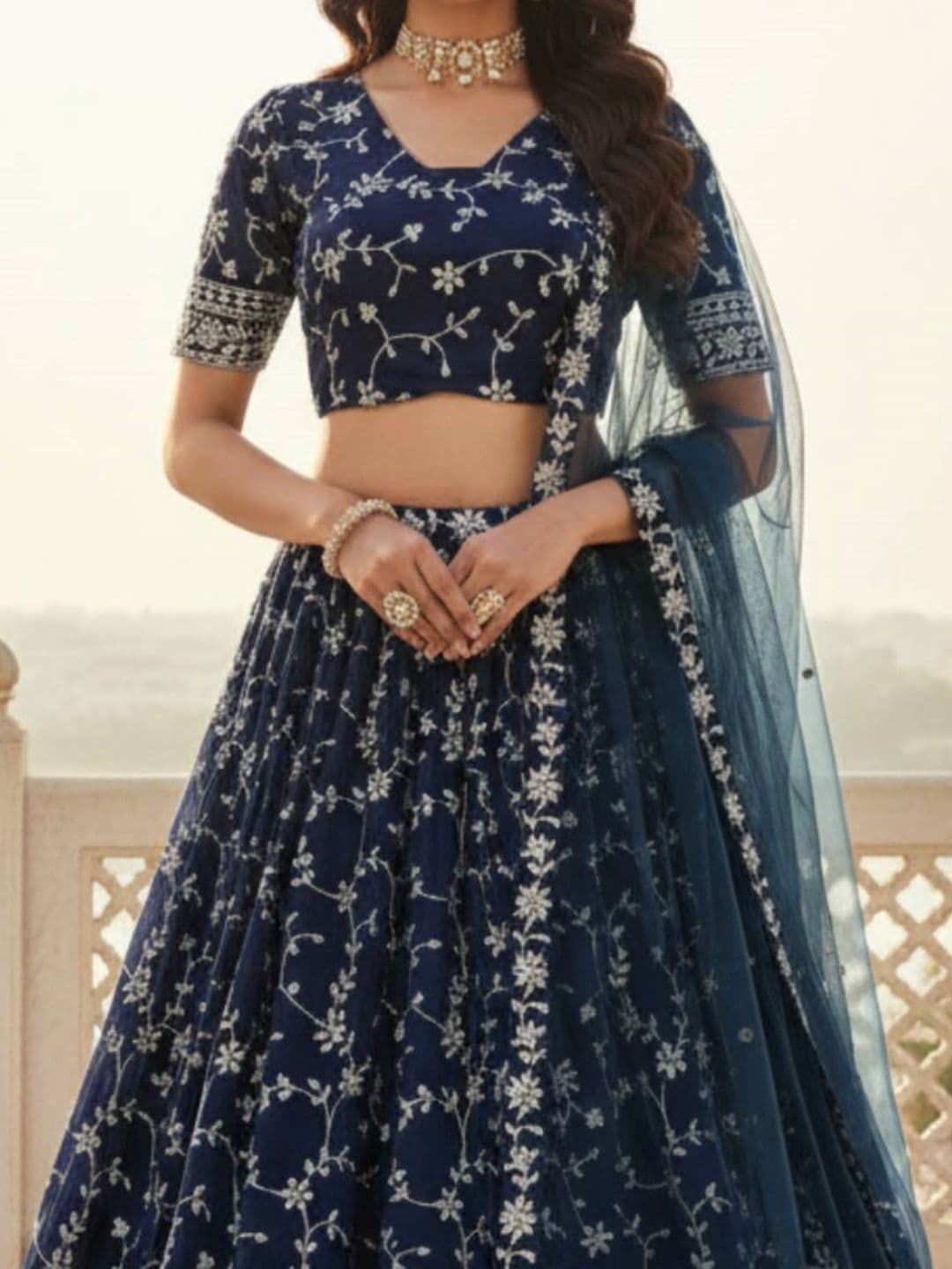 DREAM EXPORTER Embroidered Thread Work Semi-Stitched Lehenga & Blouse With Dupatta thumbnail 7