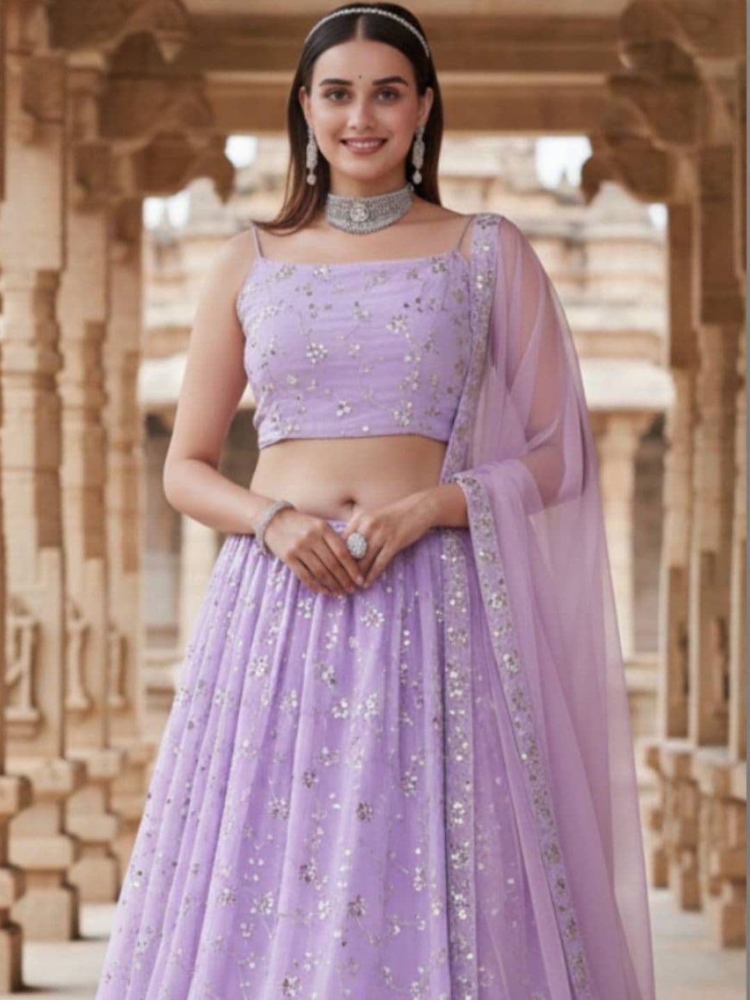 DREAM EXPORTER Women's Lavender Zari Embroidery Work Lehenga Choli thumbnail 3