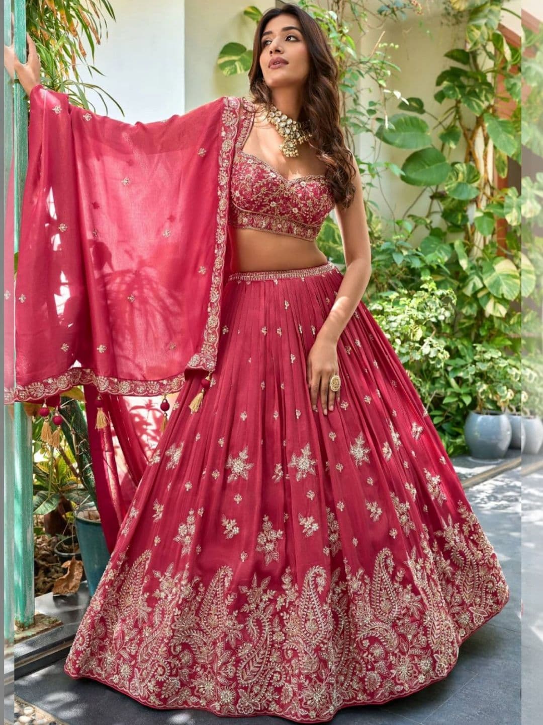 DREAM EXPORTER Embroidered Thread Work Semi-Stitched Lehenga & Blouse With Dupatta - view 1