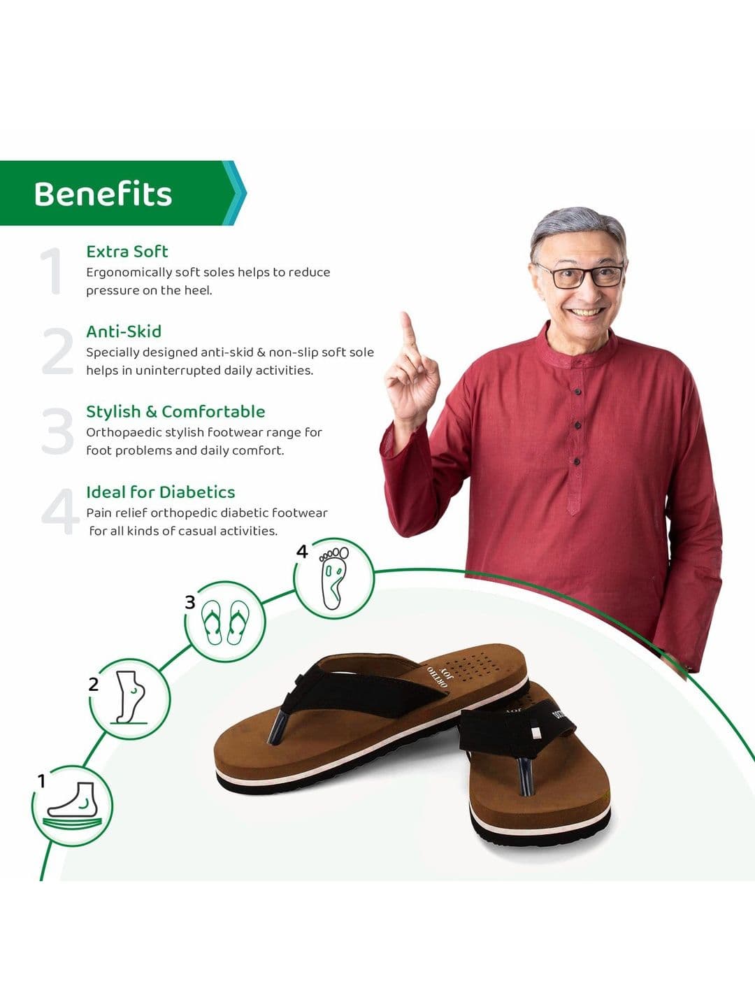ORTHO JOY Men Thong Flip-Flops thumbnail 2