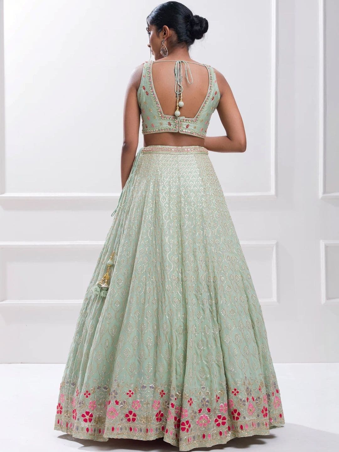 DREAM EXPORTER Embroidered Thread Work Semi-Stitched Lehenga & Blouse With Dupatta thumbnail 2