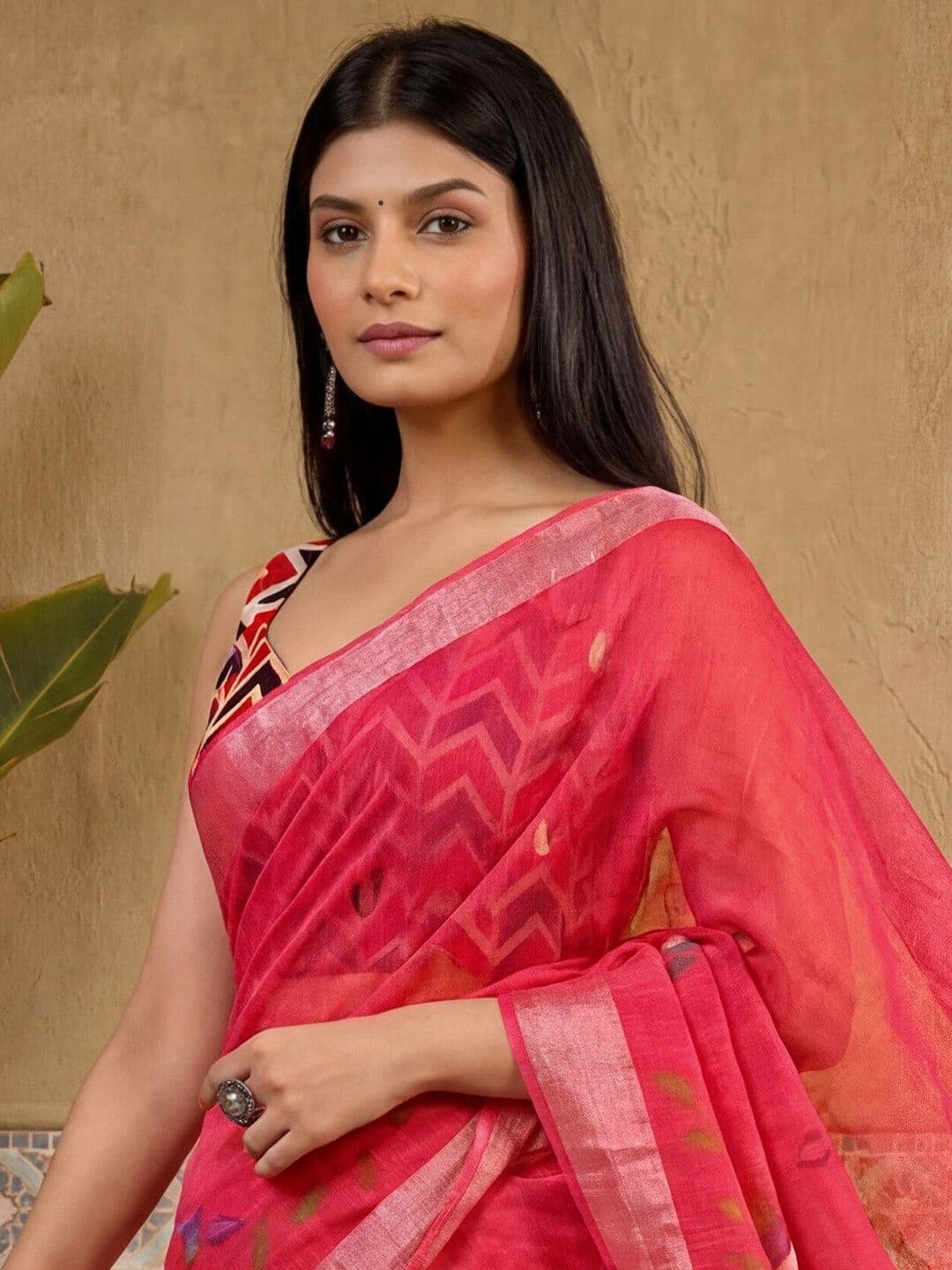 Sangria Printed Ready To Wear Sarees Blouse Piece thumbnail 3