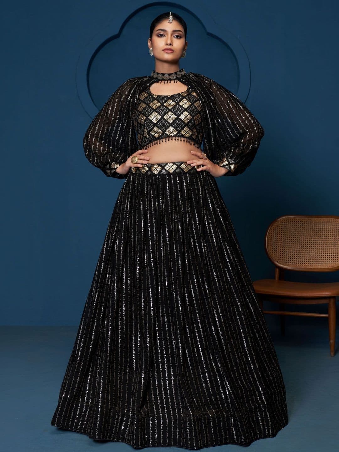 DREAM EXPORTER Embellished Semi-Stitched Lehenga & Blouse With Unstiched Choker Sleeve - view 1