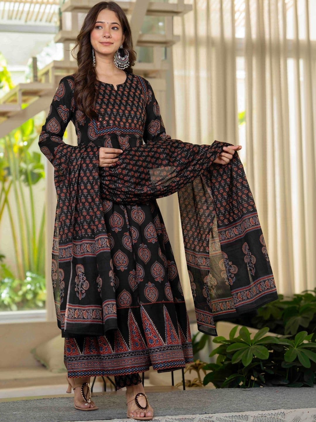 KALINI Women Ethnic Motifs Printed Panelled Pure Cotton Kurta with Trousers & With Dupatta thumbnail 4
