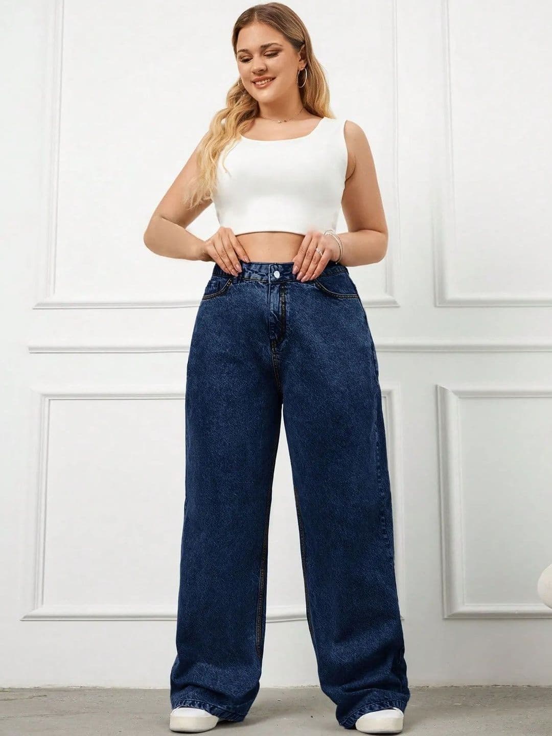 A1TUFF Women Comfort Wide Leg High-Rise Light Fade Acid Wash Stretchable Denim Jeans thumbnail 3