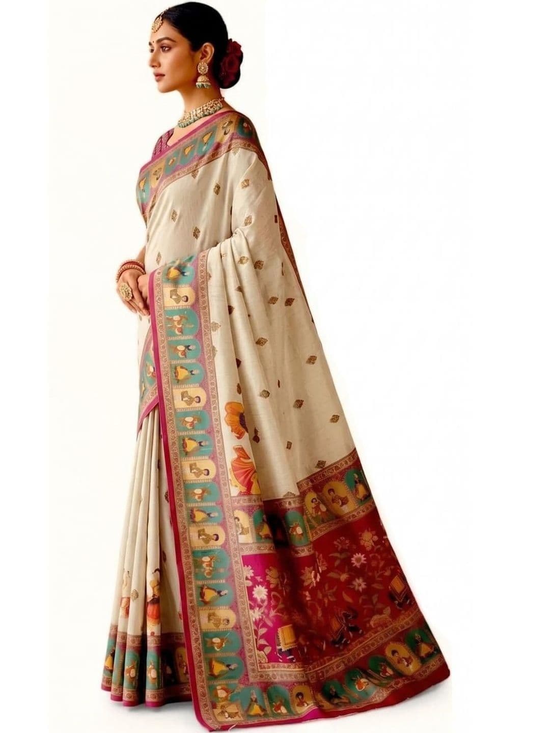 SAADHVI Ethnic Motifs Zari Linen Blend Heavy Work Saree thumbnail 4