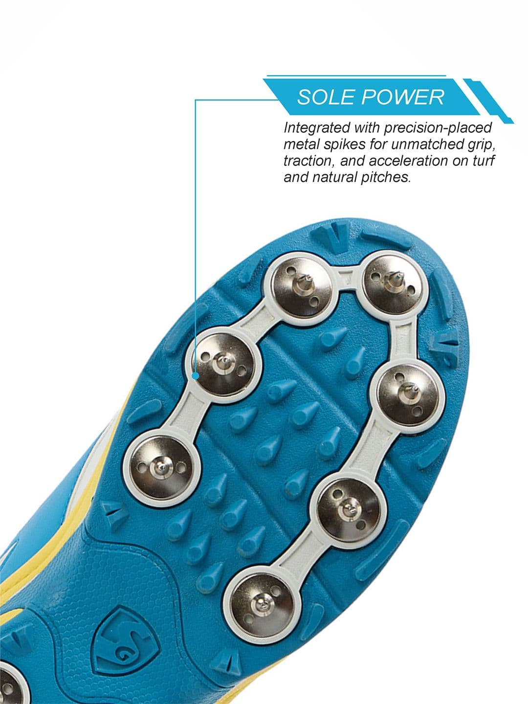 SG Savage Max Spike Shoes White-Yellow-Sky Blue - Lightweight Pro Traction thumbnail 4