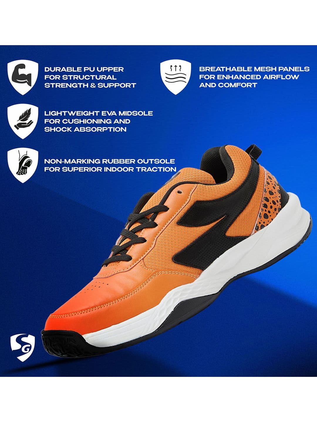 SG Raptor Neon Orange-Black All-court shoes best for Badminton Pickleball & Tennis Shoes thumbnail 7