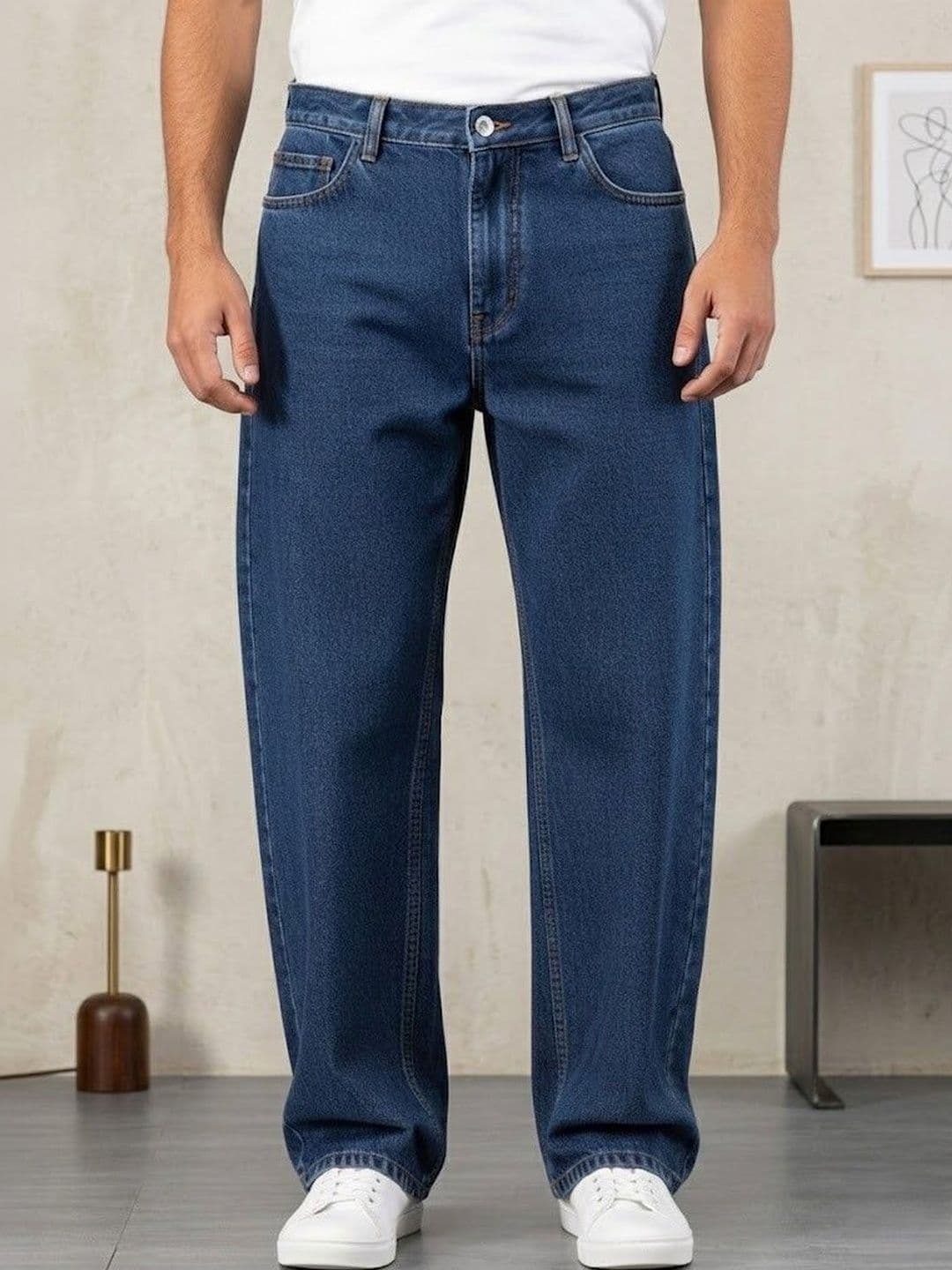 FEBRi Men Wide Leg Mid-Rise Applique Cotton Jeans - view 1