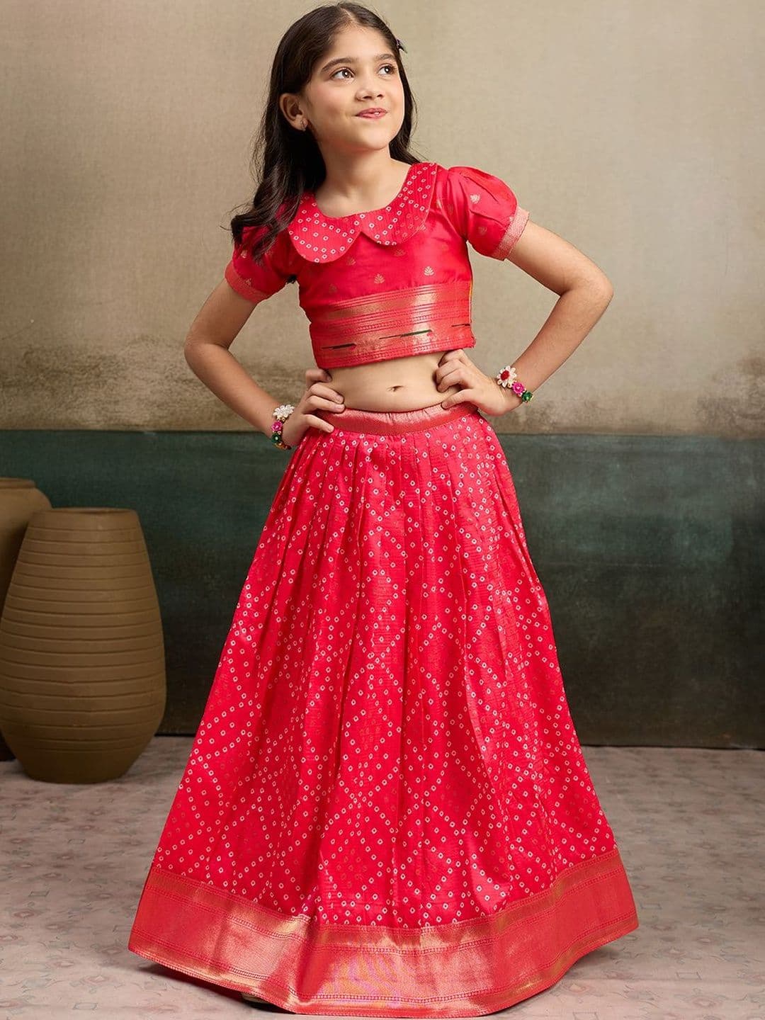 Tasarika Girls Pink Embellished Ready to Wear Lehenga Choli - view 1