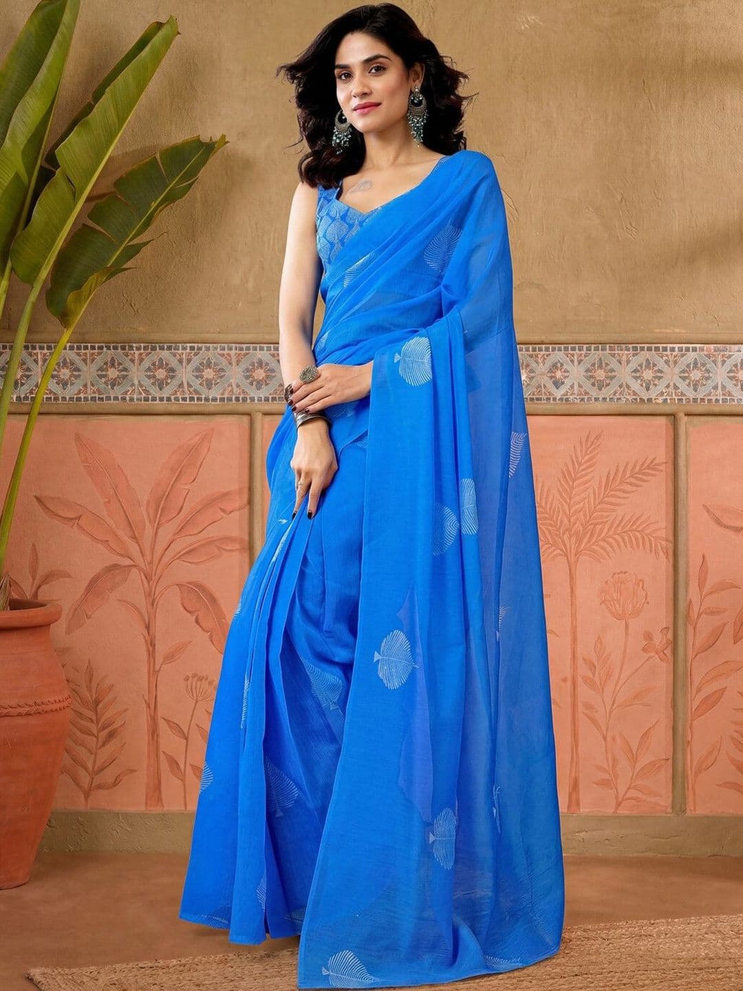 Sangria Printed Chanderi Ready to Wear Saree Blouse Piece thumbnail 4