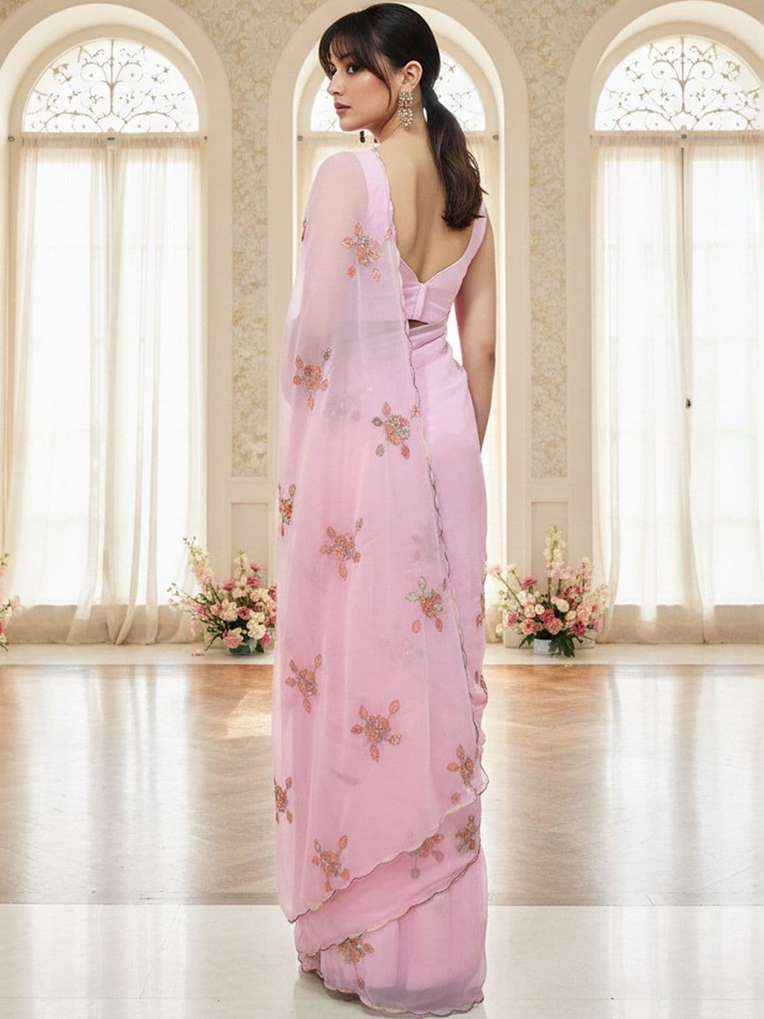FABLAND Embellished Embroidered Poly Georgette Heavy Work Saree thumbnail 2