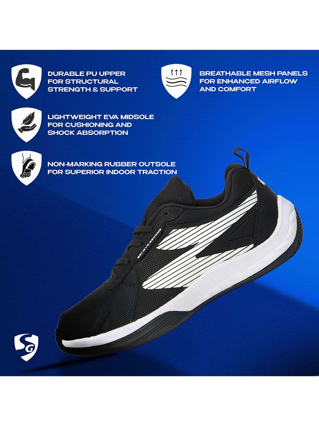 SG Ease Black-white All-court shoes best for Badminton Pickleball & Tennis Shoes thumbnail 4