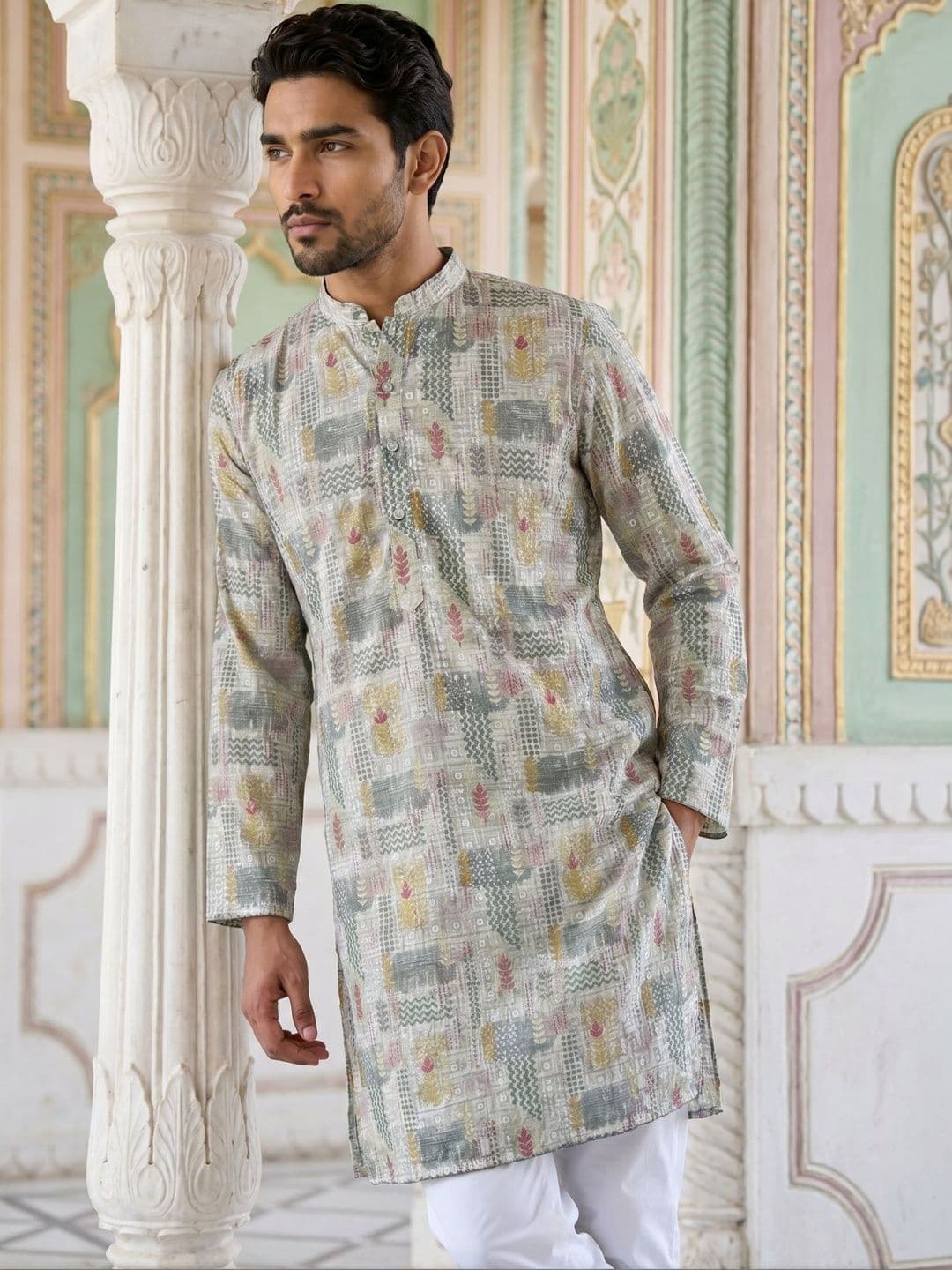 Jompers Men Printed Sequinned Kurta - view 1