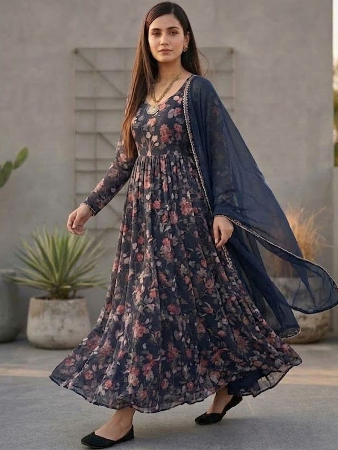 AADVIKA Women Floral Printed Floral Georgette Blend Anarkali Kurta thumbnail 5