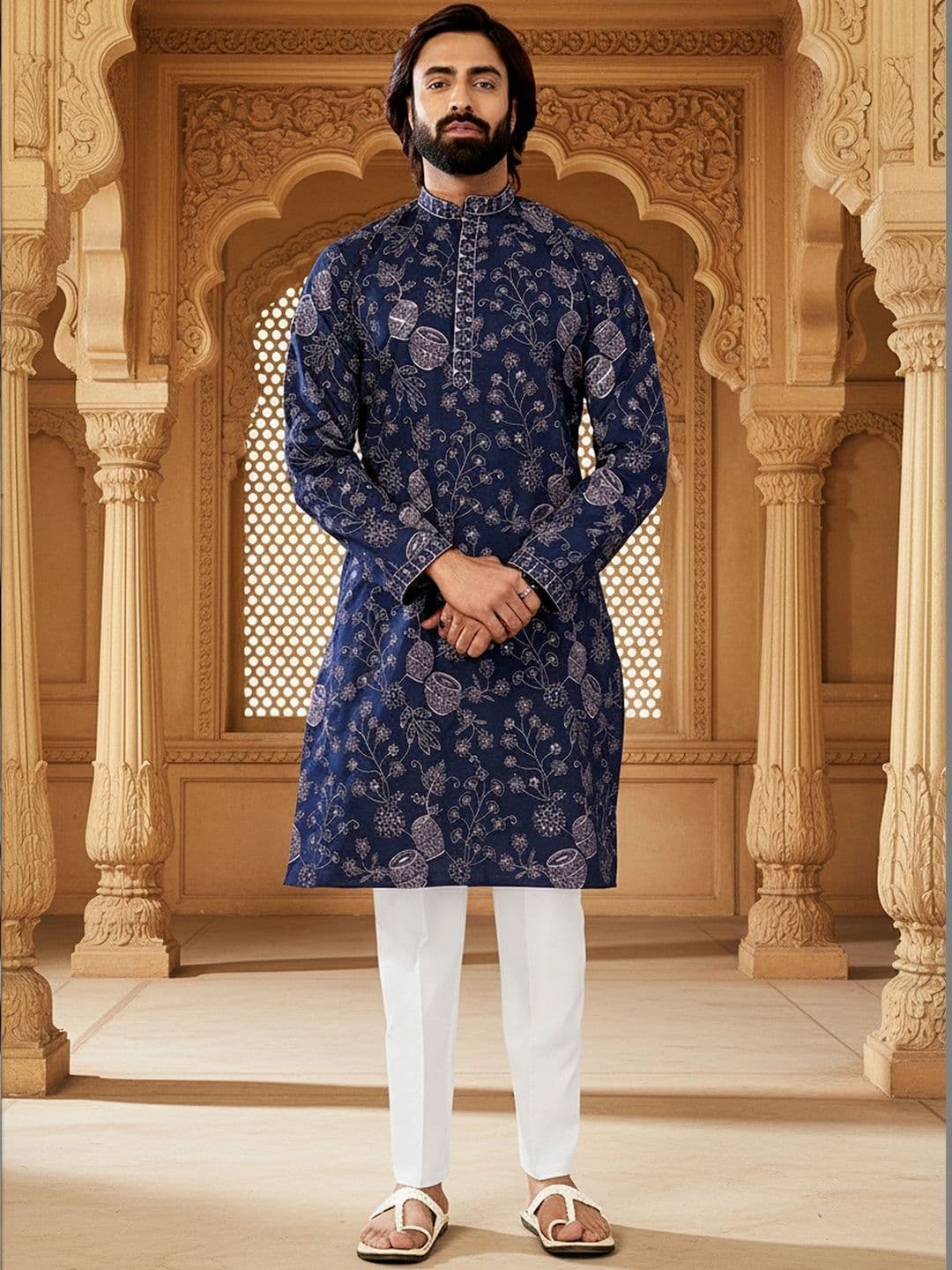 RANGRAAG Men Floral Printed Thread Work Indie Prints Kurta thumbnail 6