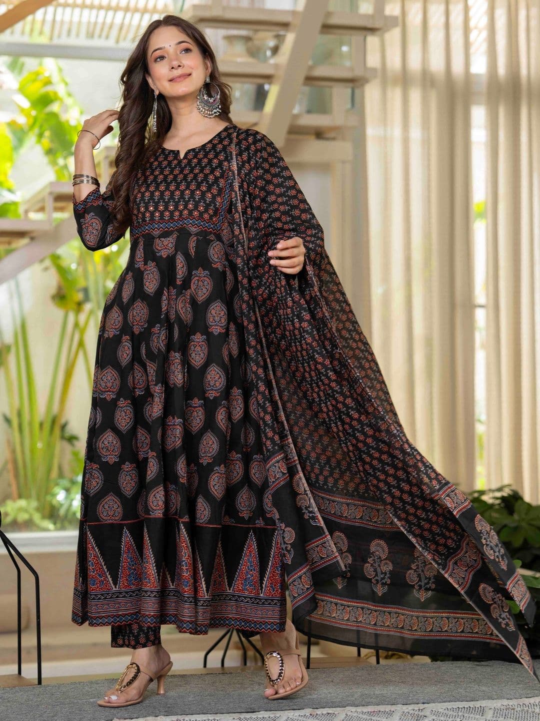 KALINI Women Ethnic Motifs Printed Panelled Pure Cotton Kurta with Trousers & With Dupatta thumbnail 6