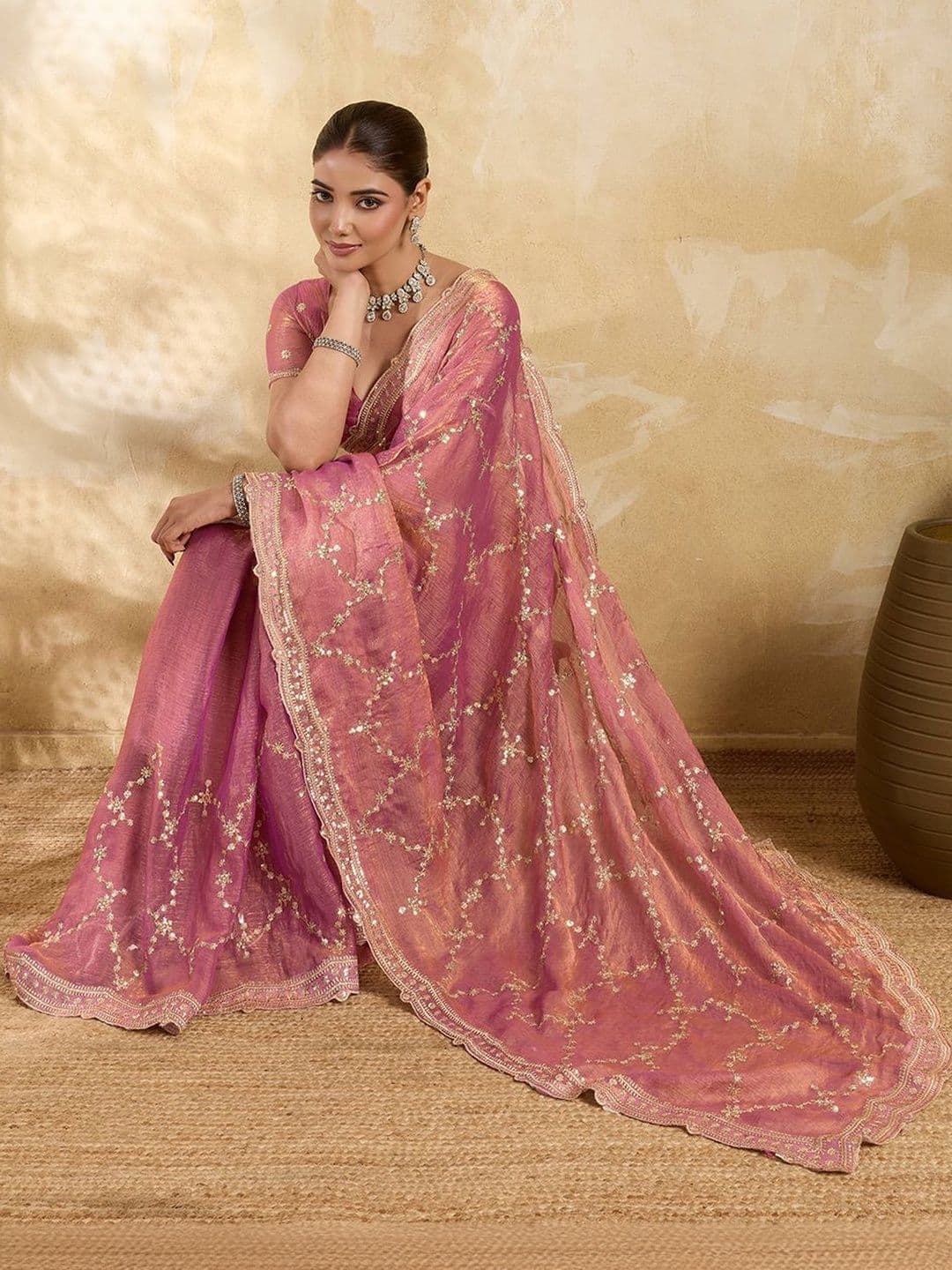 all about you Embellished Organza Heavy Work Saree With Blouse Piece thumbnail 2