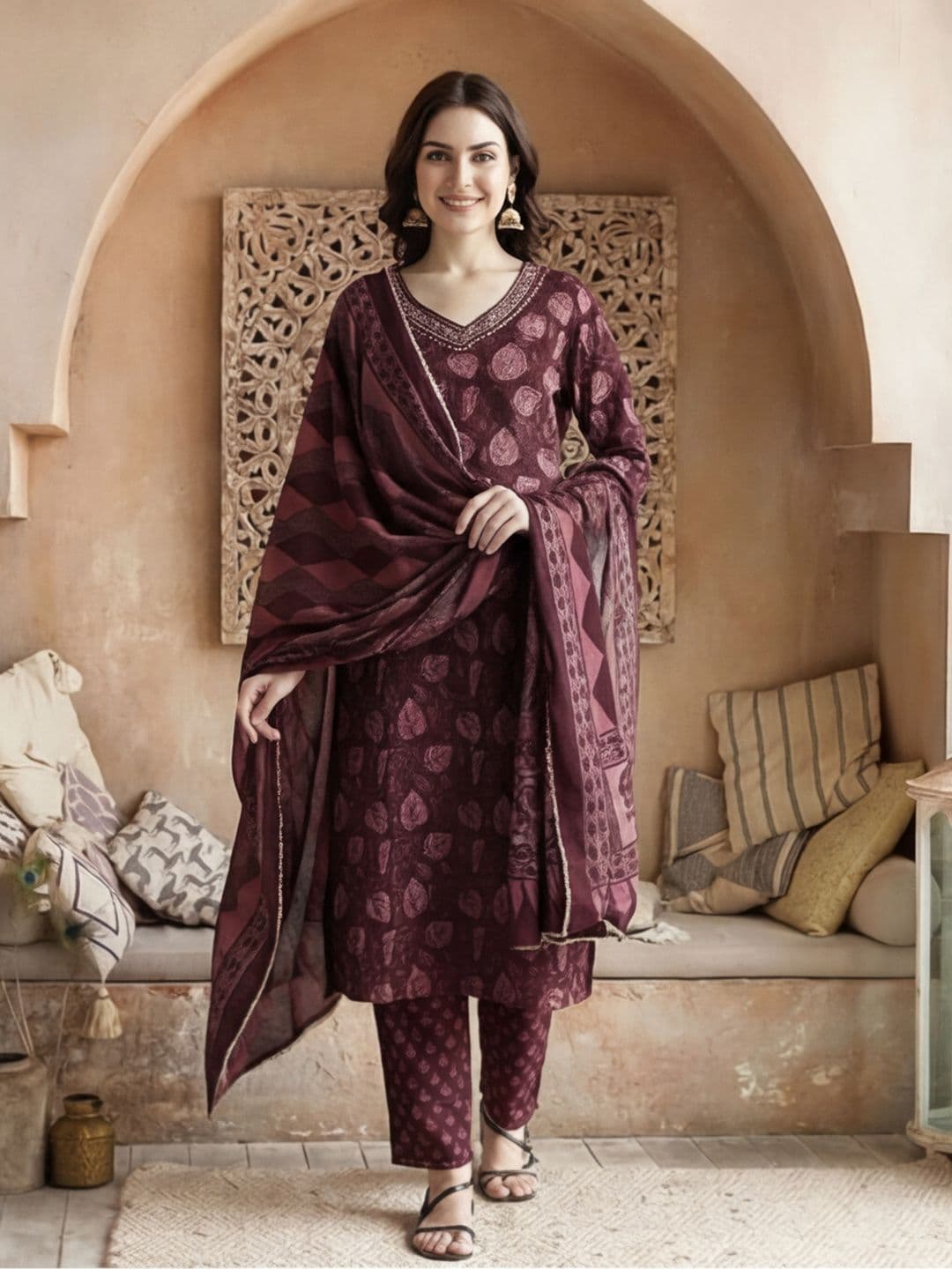 Anouk Women Floral Printed Regular Pure Cotton Kurta with Palazzos & With Dupatta - view 1