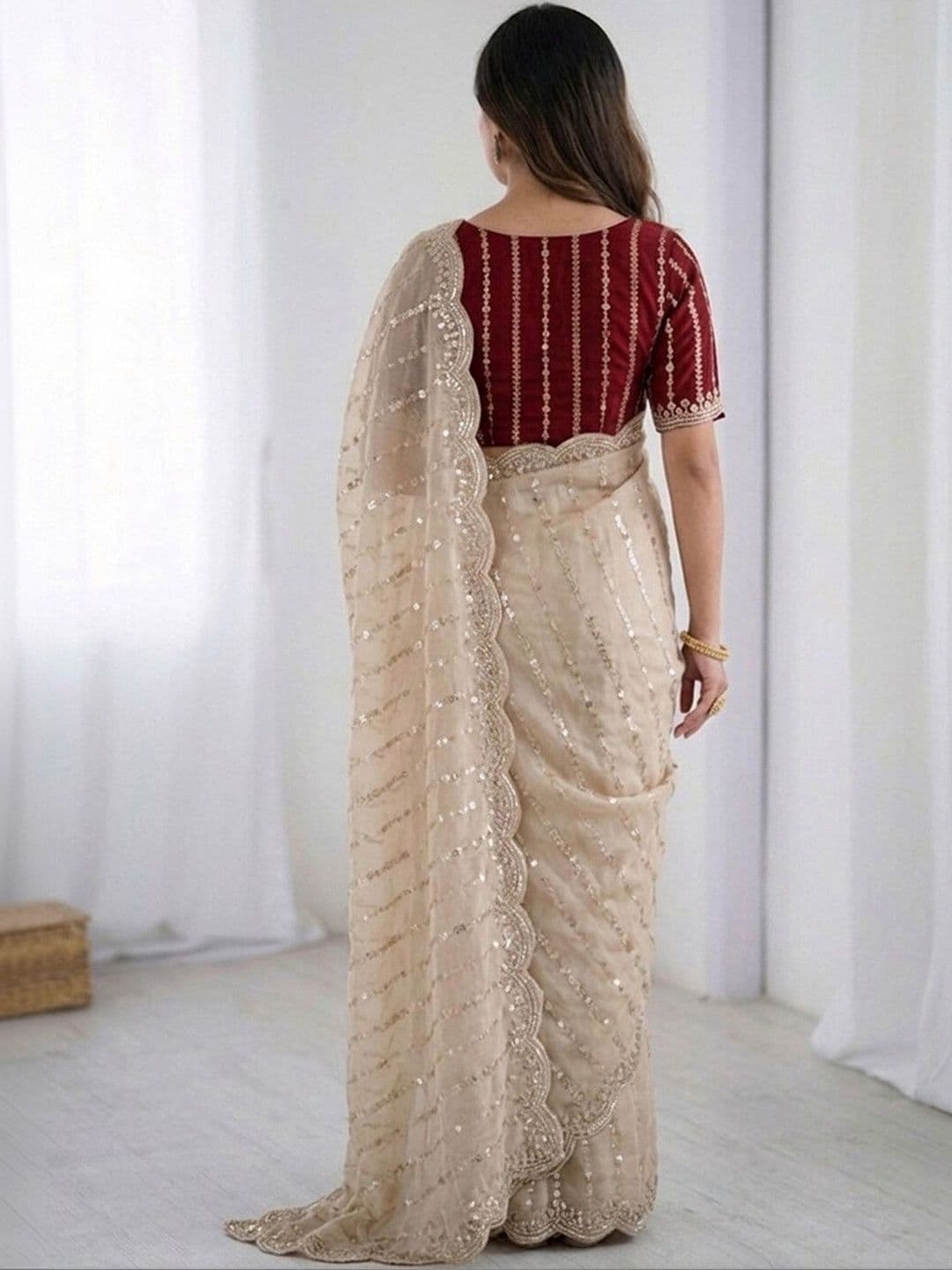 Satrani Embellished Sequinned Georgette Saree With Designer Blouse thumbnail 3