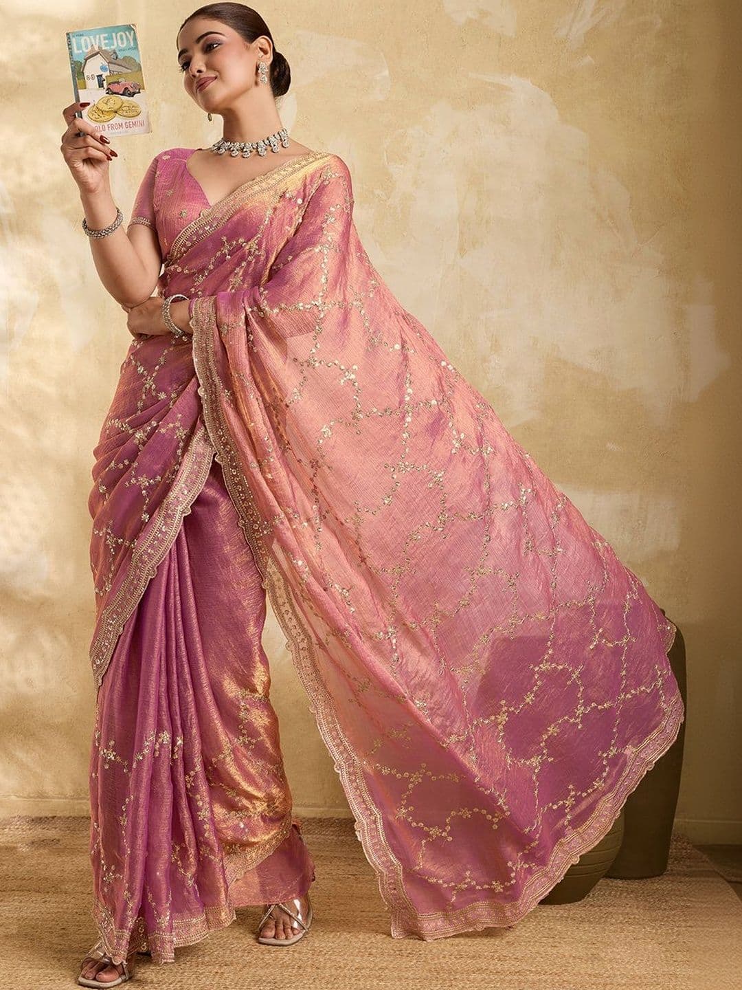 all about you Embellished Organza Heavy Work Saree With Blouse Piece thumbnail 3