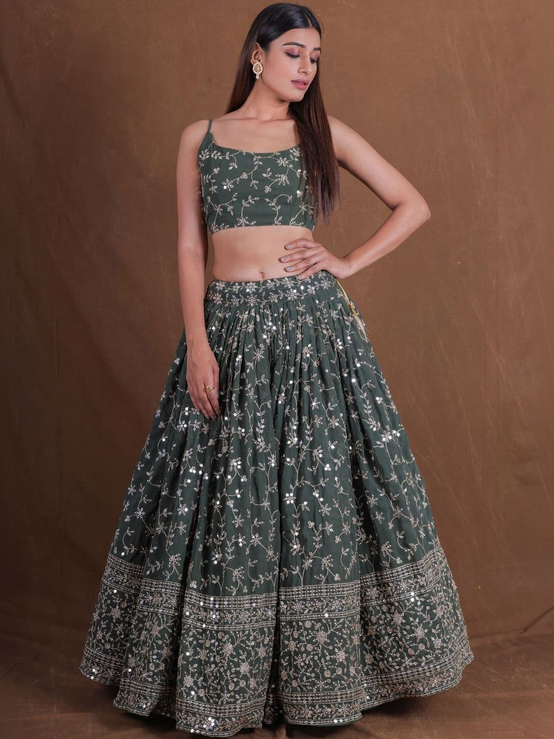 DREAM EXPORTER Women's Green Zari Sequence Embroidery Work Lehenga Choli thumbnail 4