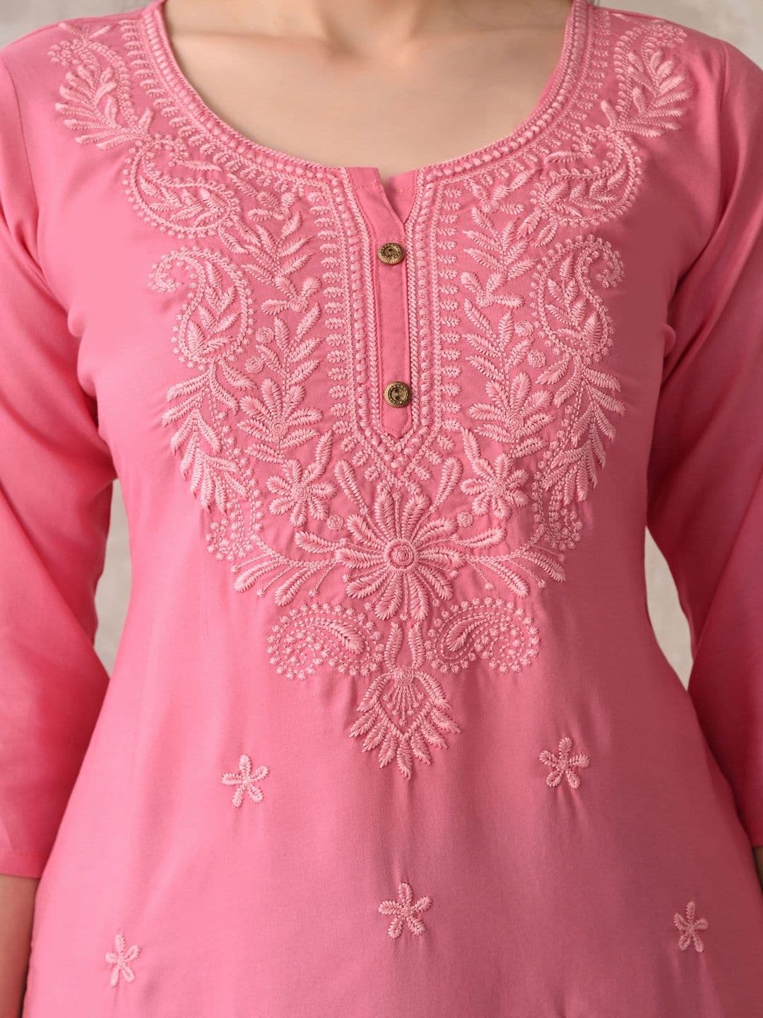 ROSHNI Women Floral Embroidered Round Neck Thread Work Cotton Regular Kurti thumbnail 7