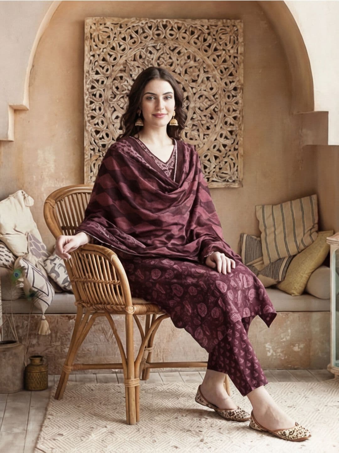 Anouk Women Floral Printed Regular Pure Cotton Kurta with Palazzos & With Dupatta thumbnail 2