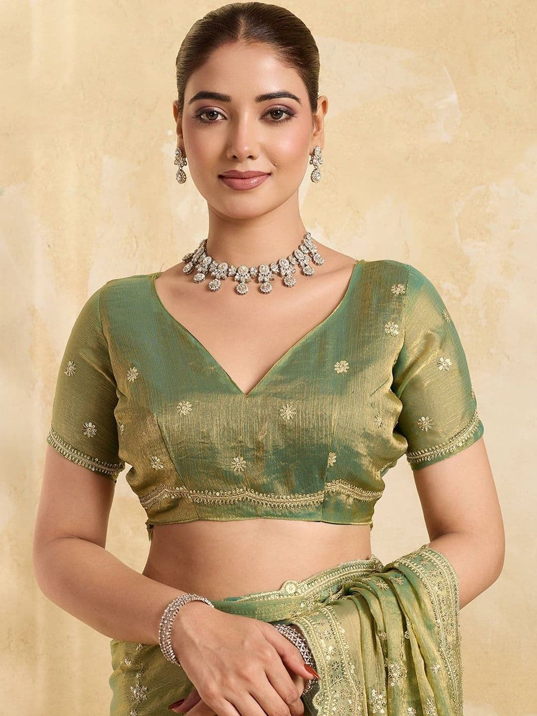 HERE&NOW Embellished Sequinned Organza Heavy Work Saree thumbnail 4