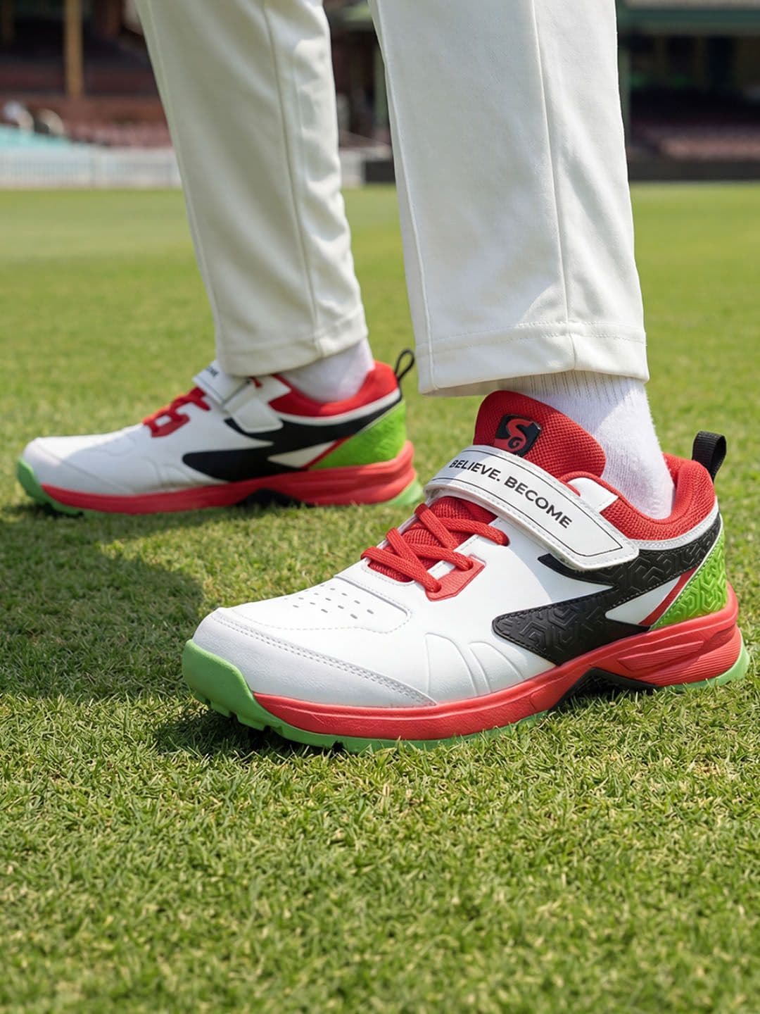 SG Century Pace Bowling Shoes White-Red-Lime Green - Stable Stud EVA Cushion thumbnail 4