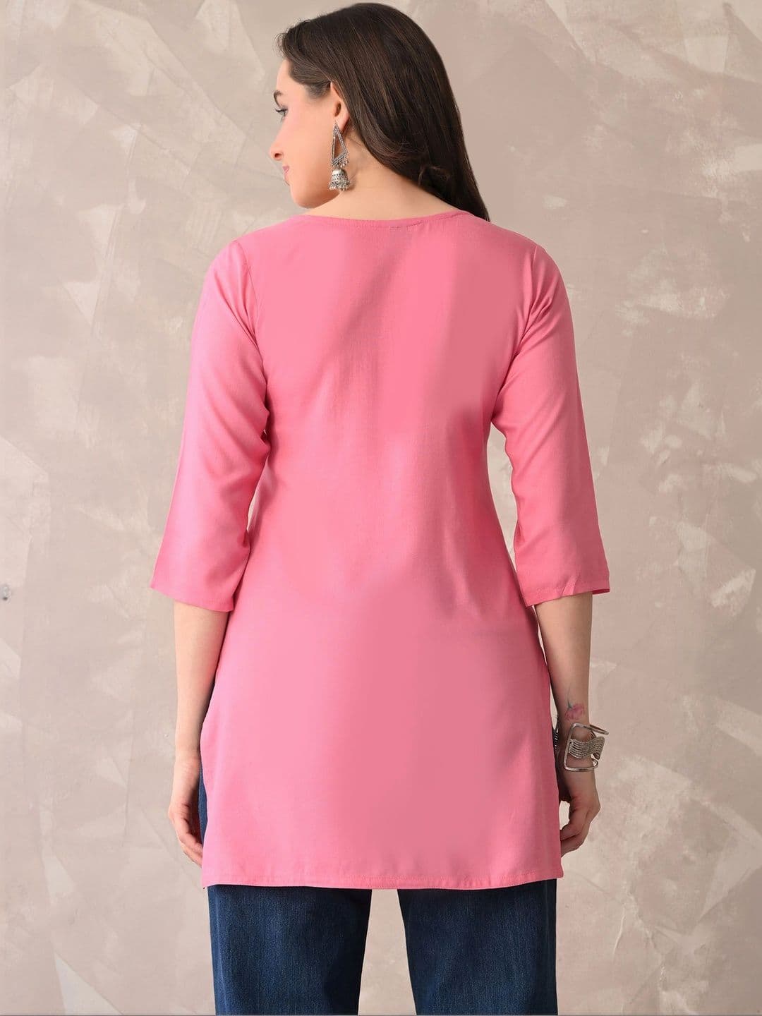 ROSHNI Women Floral Embroidered Round Neck Thread Work Cotton Regular Kurti thumbnail 5
