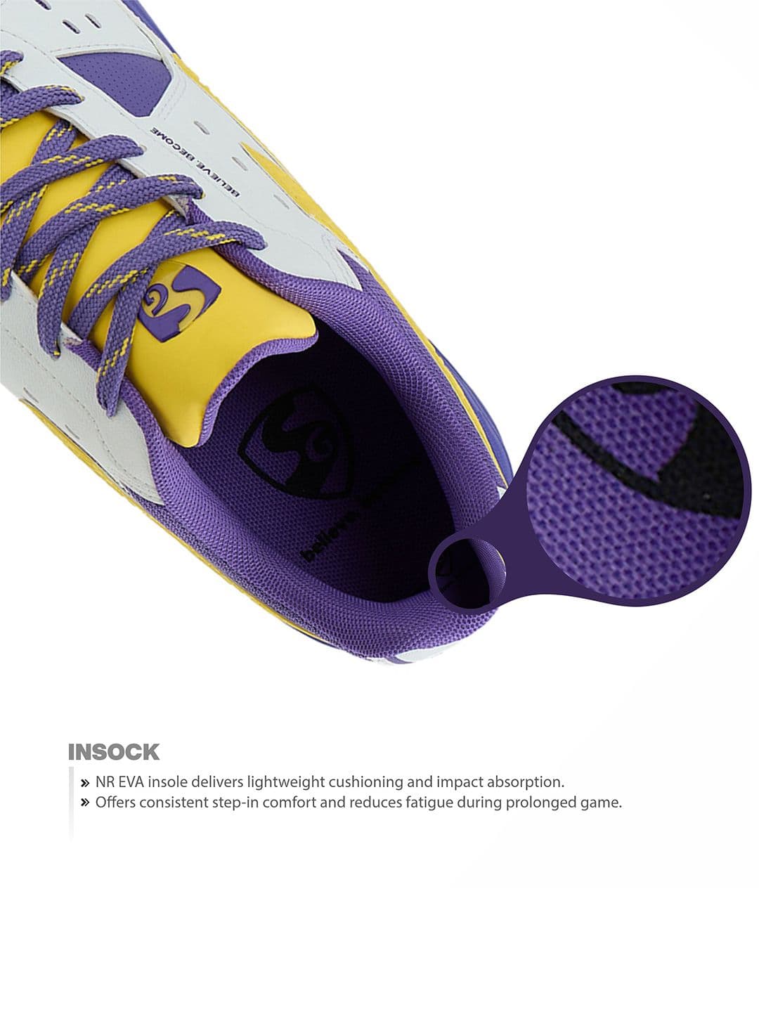 SG Club Evo Stud Shoes White-Purple-Yellow - Mesh Upper EVA Stable Support thumbnail 4