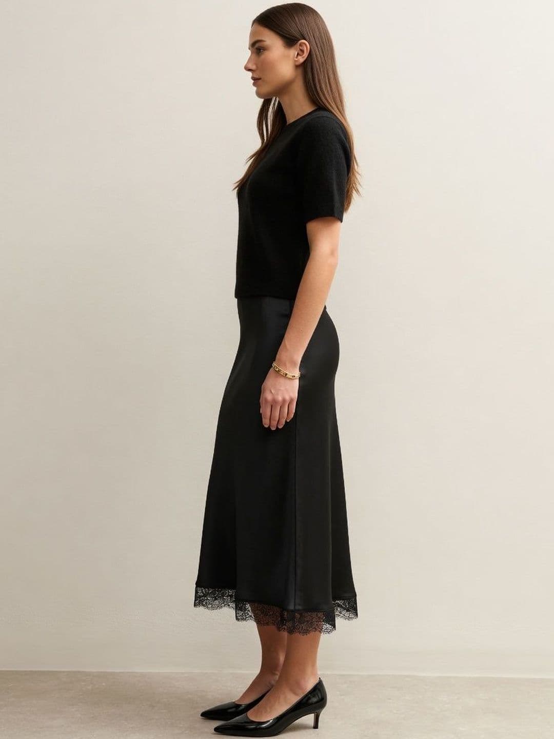 Suo Women Satin Midi A-Line Skirt thumbnail 3