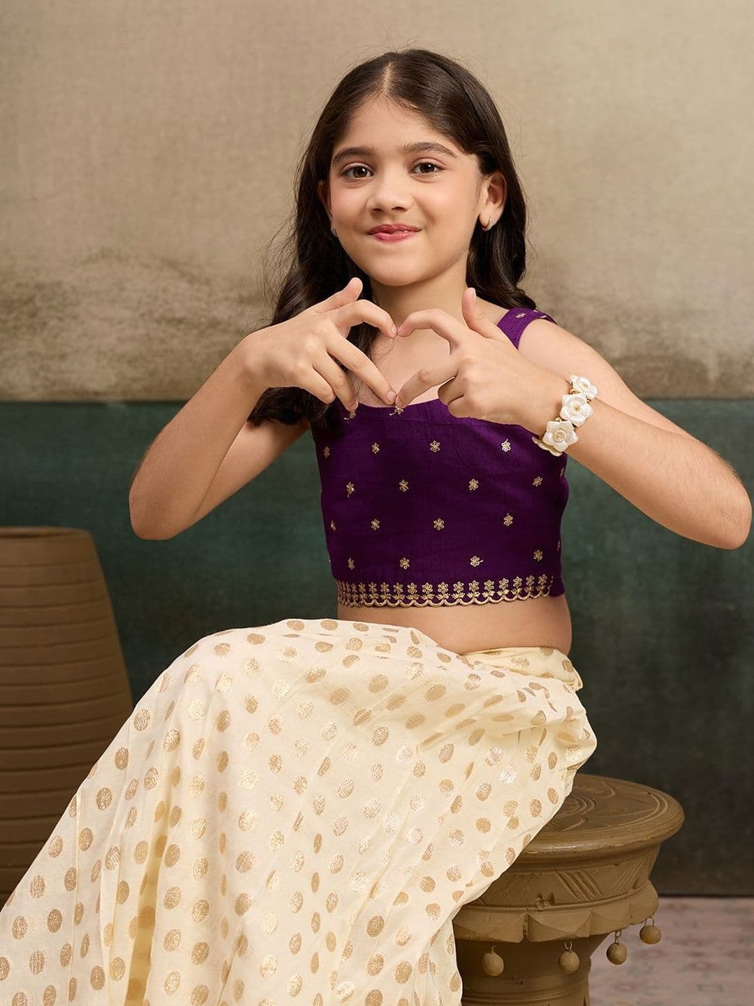 KALINI Girls Embellished Ready to Wear Lehenga & thumbnail 5