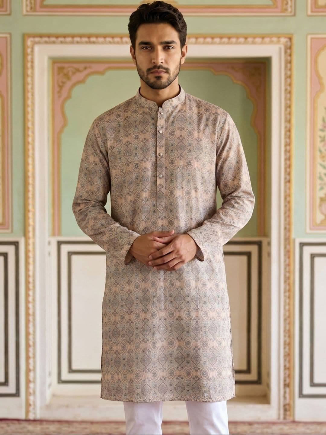 Jompers Men Ethnic Motifs Printed Mirror Work Kurta thumbnail 5