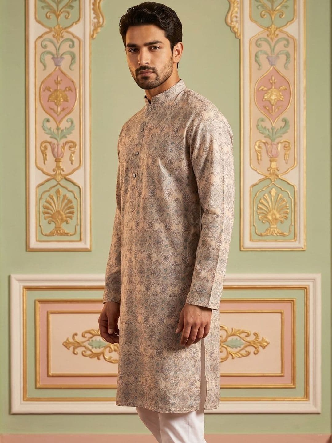 Jompers Men Ethnic Motifs Printed Mirror Work Kurta thumbnail 2