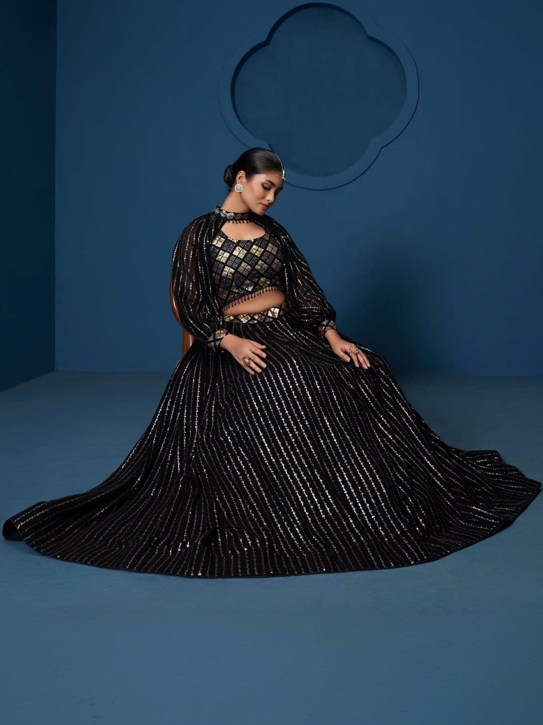 DREAM EXPORTER Embellished Semi-Stitched Lehenga & Blouse With Unstiched Choker Sleeve thumbnail 3