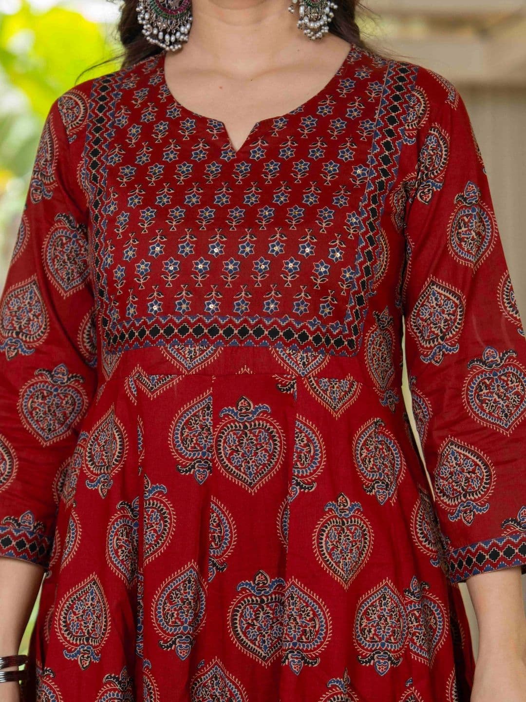 KALINI Women Ethnic Motifs Printed Empire Mirror Work Pure Cotton Kurta with Trousers & With Dupatta thumbnail 3