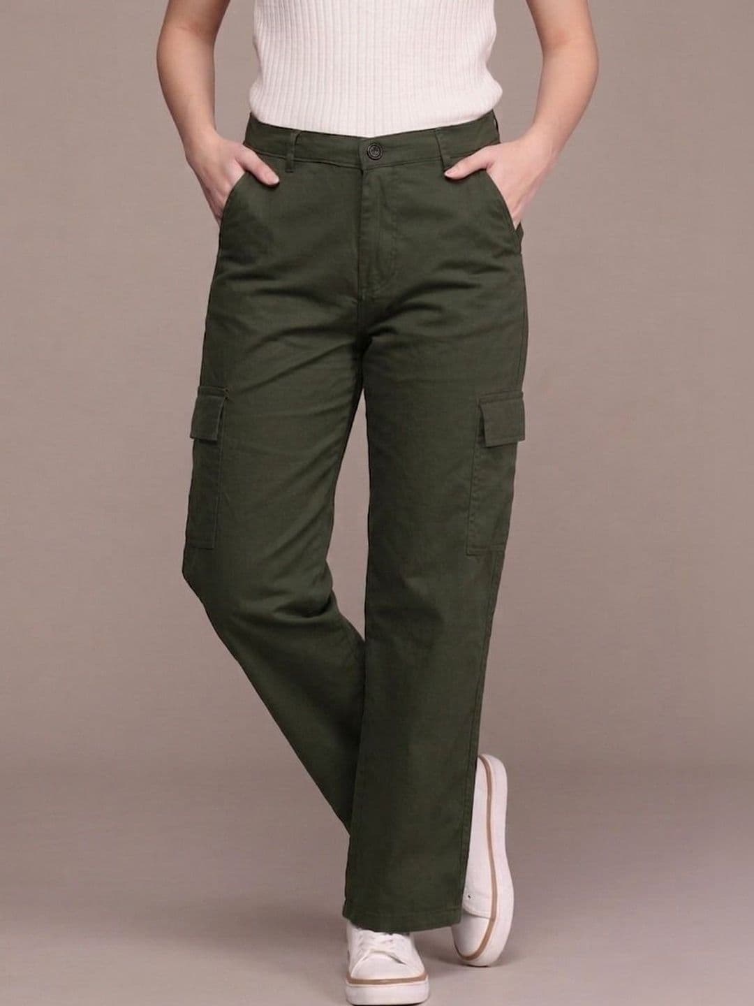 zayla Women Comfort Straight Fit High-Rise Cotton Cargo Jeans - view 1