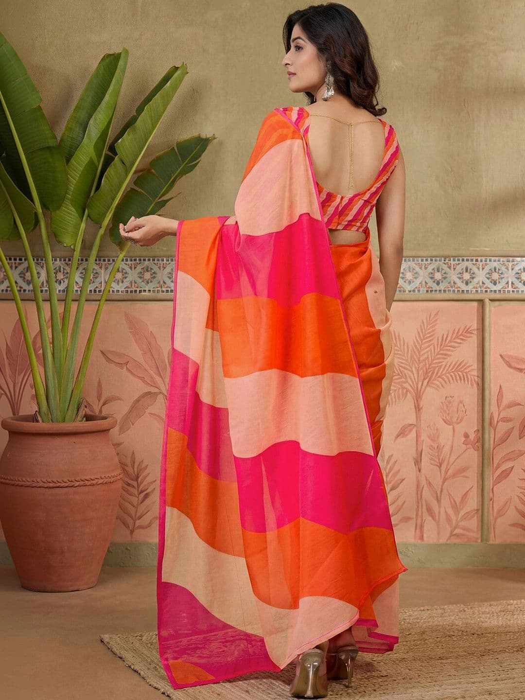 Sangria Printed Chanderi Ready to Wear Saree Blouse Piece thumbnail 5
