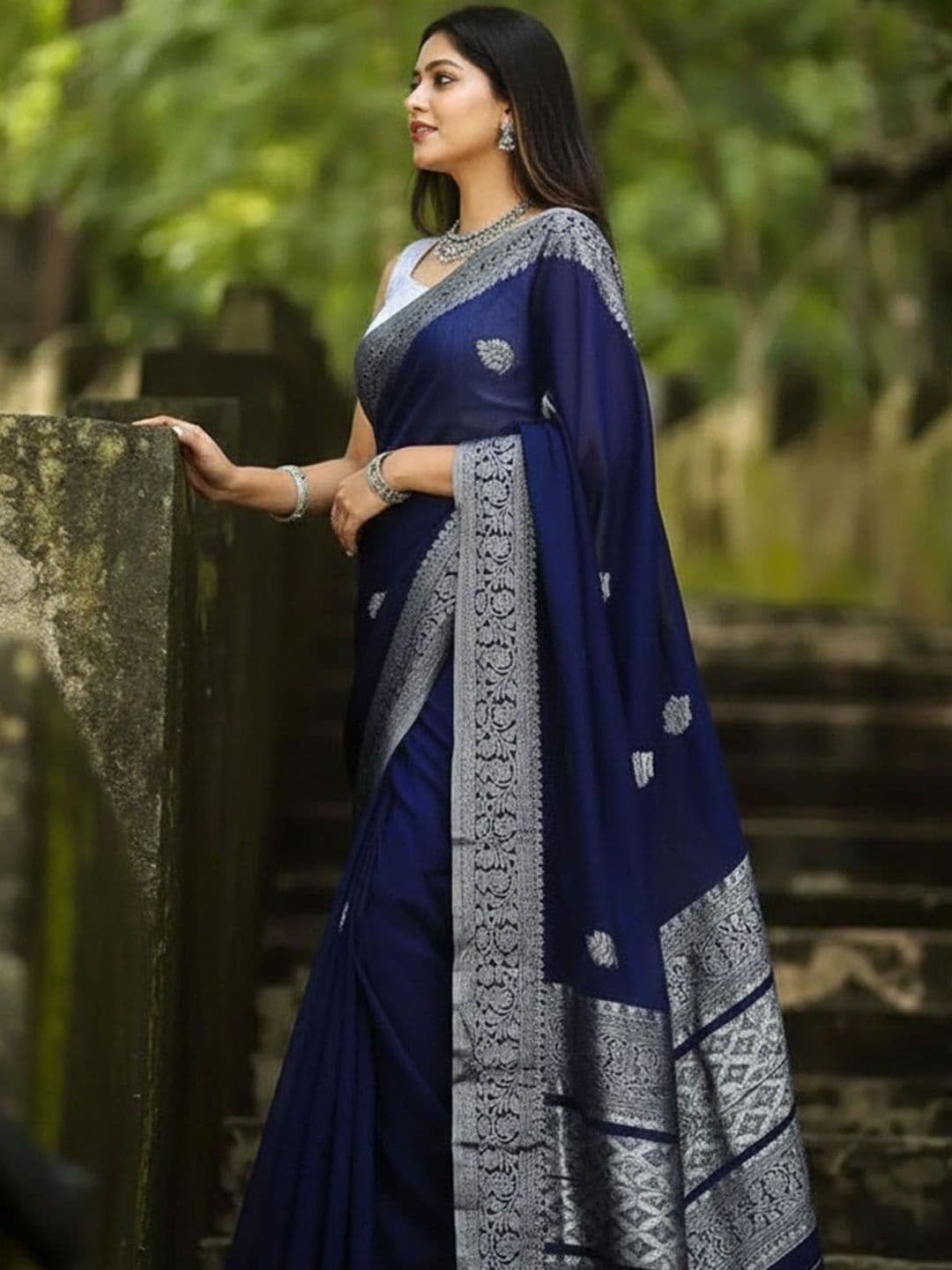 all about you Woven Design Zari Silk Blend Mysore Silk Saree thumbnail 4