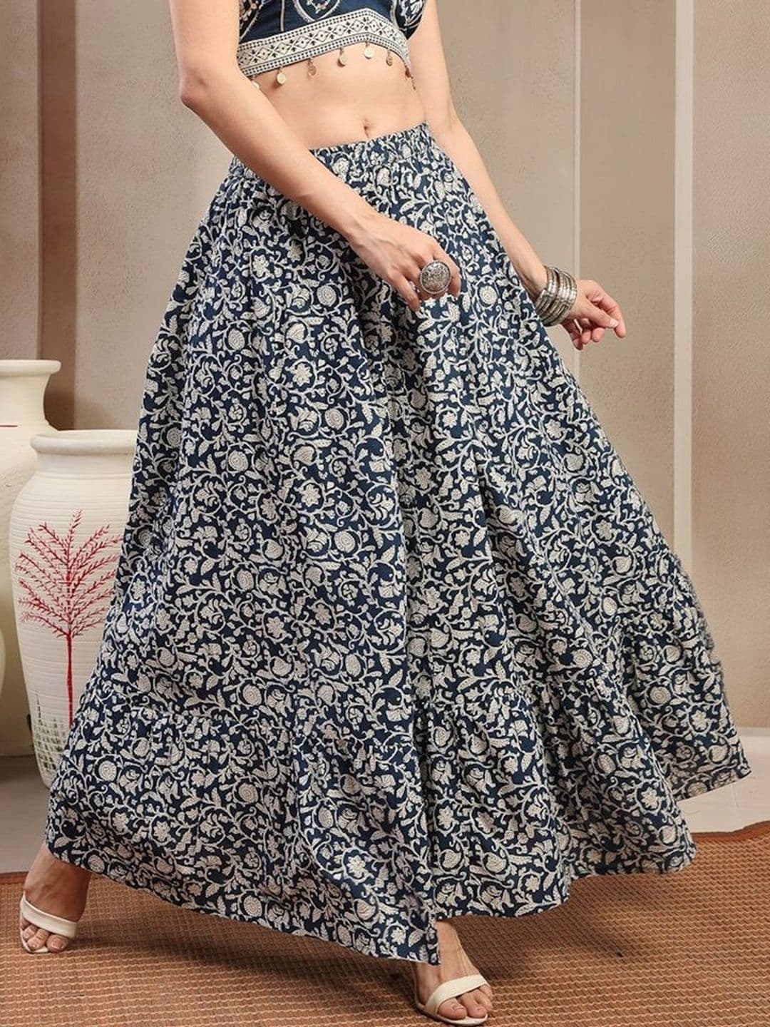 Sangria Women Pure Cotton Cotton Cambric Floral Maxi Flared Skirt thumbnail 6