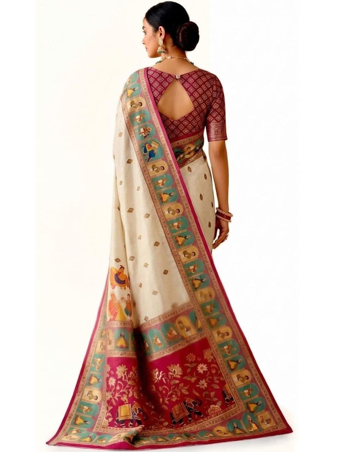 SAADHVI Ethnic Motifs Zari Linen Blend Heavy Work Saree thumbnail 3