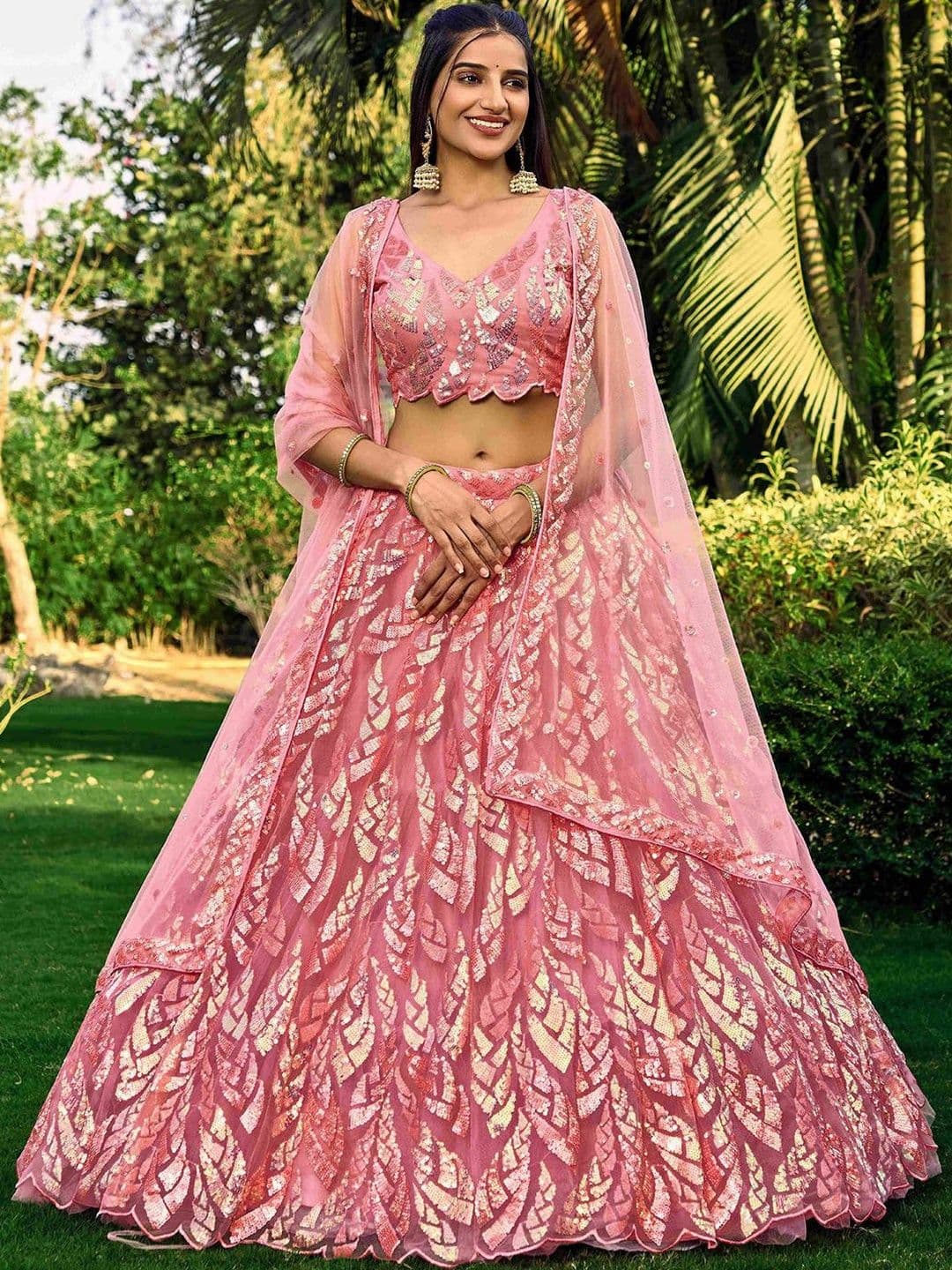 Fusionic Embellished Sequinned Semi-Stitched Lehenga & Blouse With Dupatta - view 1