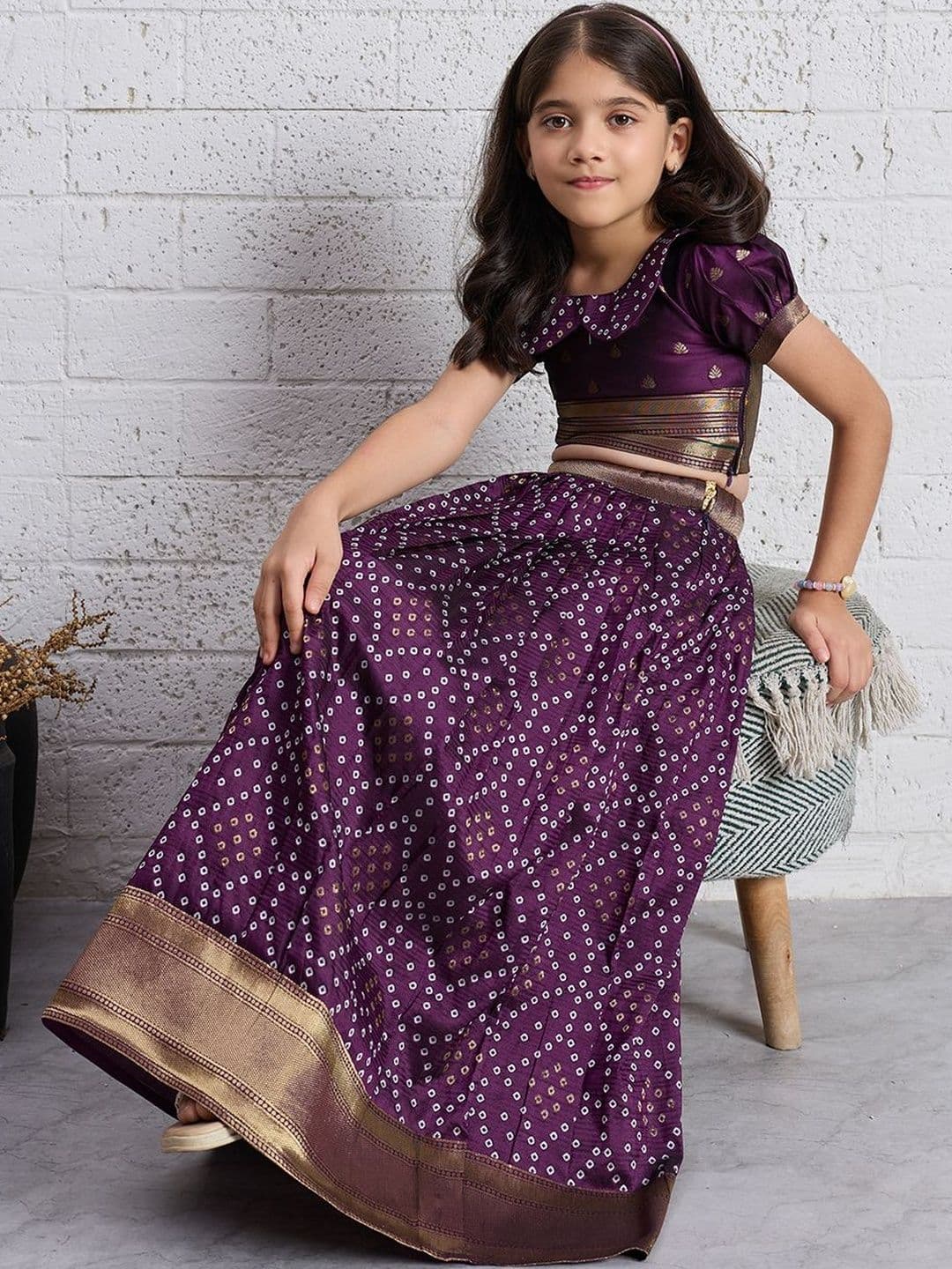 Tasarika Girls Bandhani Wine Ready to Wear Lehenga Choli thumbnail 6