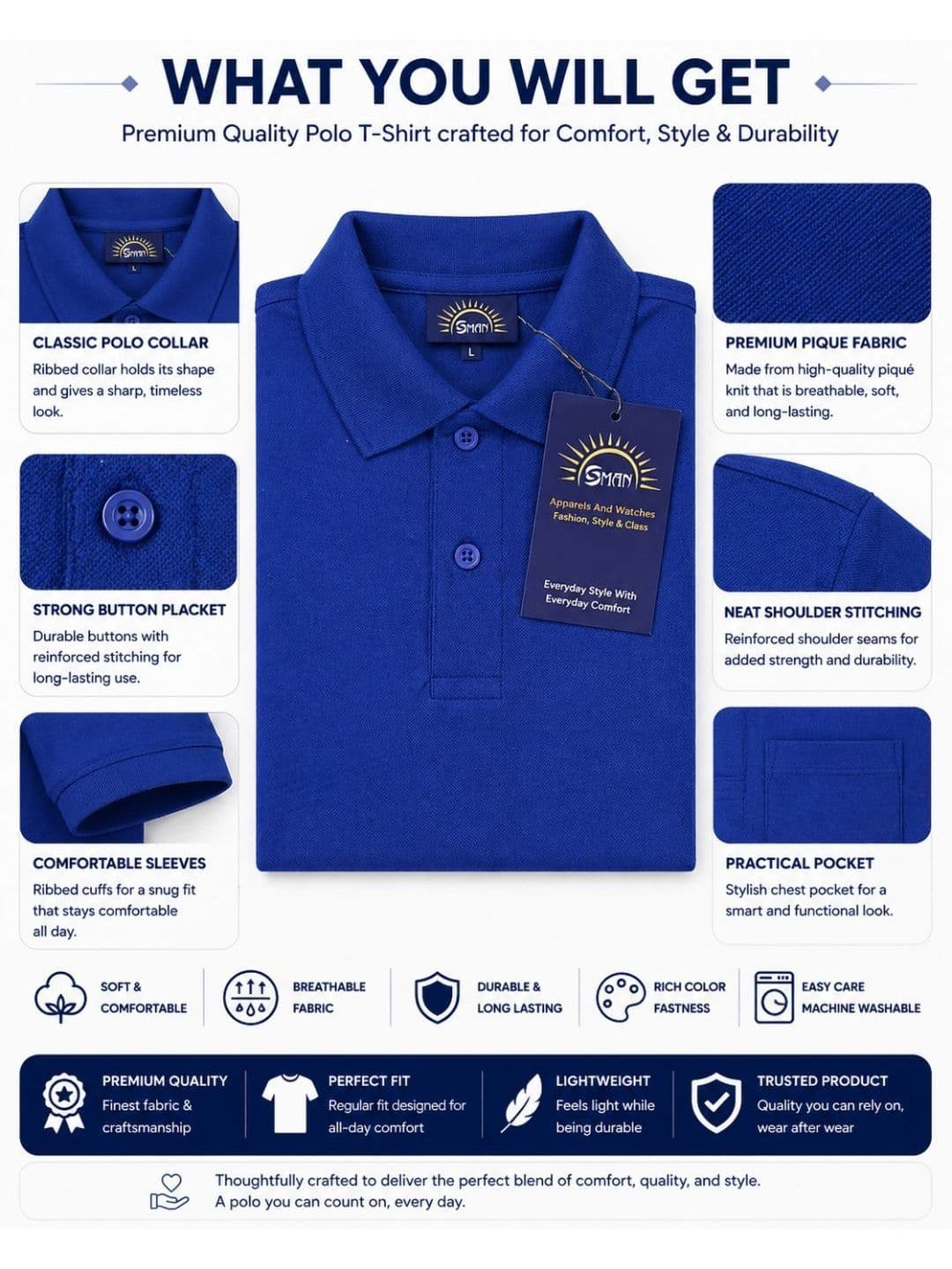 SMAN Men 2 Polo Collar Pockets T-shirt thumbnail 4